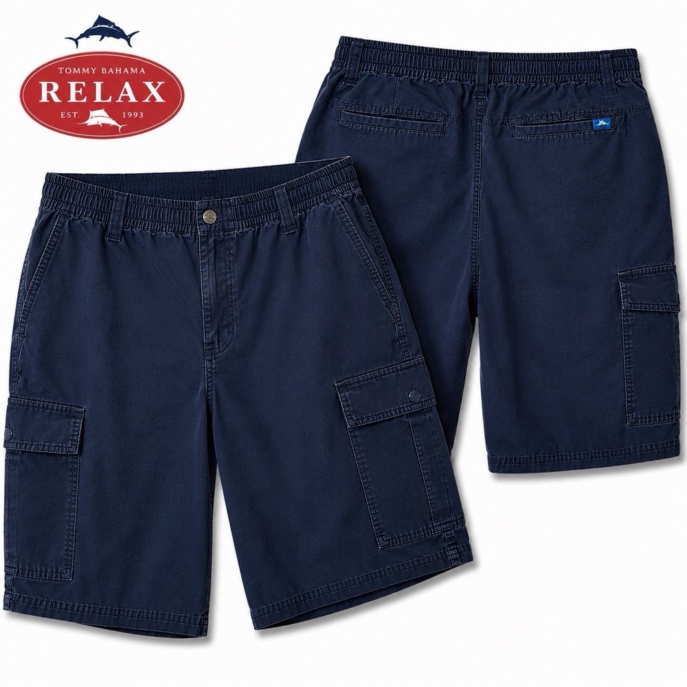 Tommy Bahama Relax Mens XL Navy Blue Cargo Shorts Stretch Waist 9" Inseam Preppy